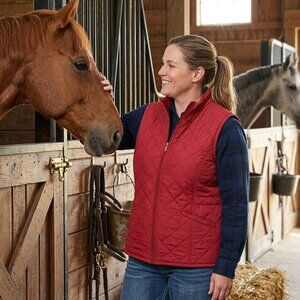 Women's Riding Vest Quilted Bit & Bridle Brick Red 1X Equestrian Wear